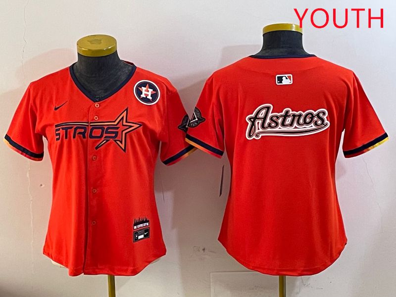 Youth Houston Astros Blank Orange Three generations Joint Name 2025 Nike MLB Jersey style 19